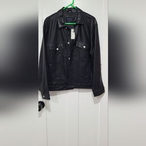 Abercrombie & Fitch Black Faux Leather Bomber Jacket Size L